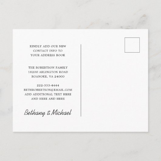 新しいアドレスほこりっぽいピンクのフローラユーカリ移動 案内ポストカード (裏面)