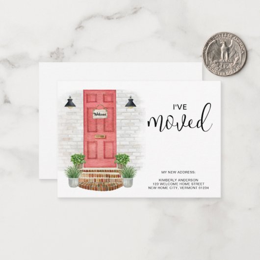 新しいアドレスを移動した水の色の赤いフロントドア ノートカード (正面/裏面インサイチュ)