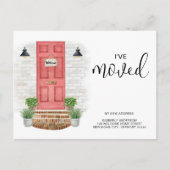 新しいアドレスを移動した水の色の赤いフロントドア 案内ポストカード (正面)