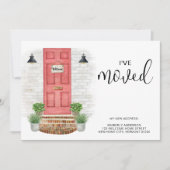 新しいアドレスを移動した水の色の赤いフロントドア 案内状 (正面)