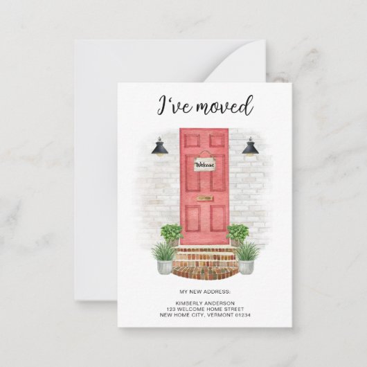 新しいアドレスを移動したWater color Front Red Door ノートカード (正面)