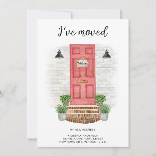 新しいアドレスを移動したWater color Front Red Door 案内状 (正面)