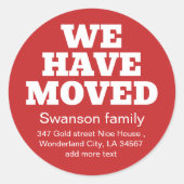 新しいアドレスを移動する赤い引っ越しましたのミニマル ラウンドシール (正面)