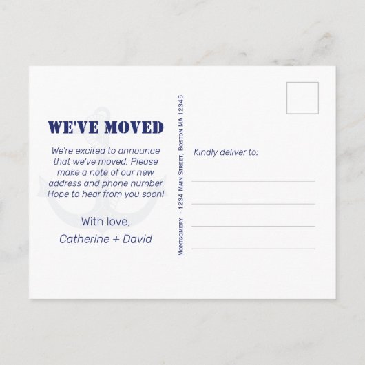 新しいアドレスを移航海の動いかり写真 案内ポストカード (裏面)