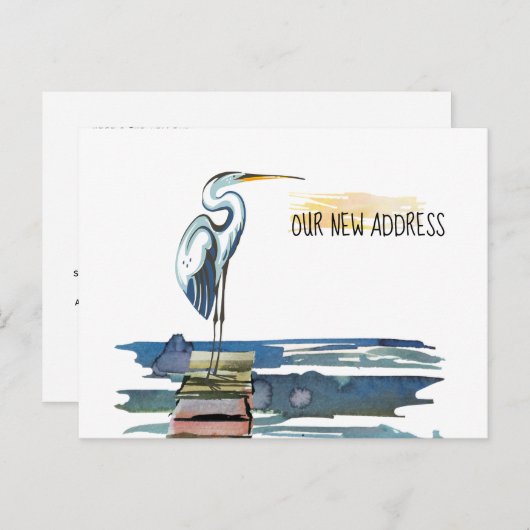 新しいアドレスウォーターフロント素晴らしブルーヘロン移動 案内ポストカード (正面/裏面)
