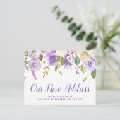 新しいアドレススクリプトのレタリング紫の移動 ポストカード (スタンド正面)