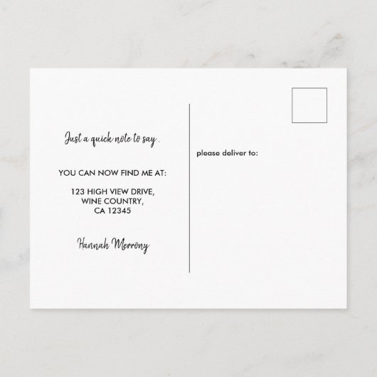 新しいアドレススクリプトエレガントの写真の移動 案内ポストカード (裏面)