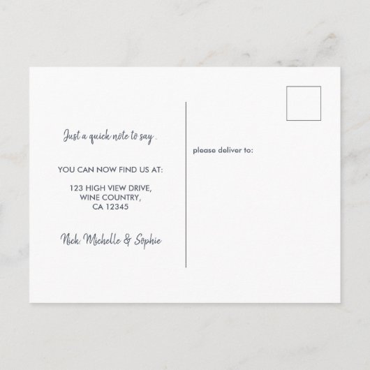 新しいアドレススクリプトエレガントの写真の移動 案内ポストカード (裏面)