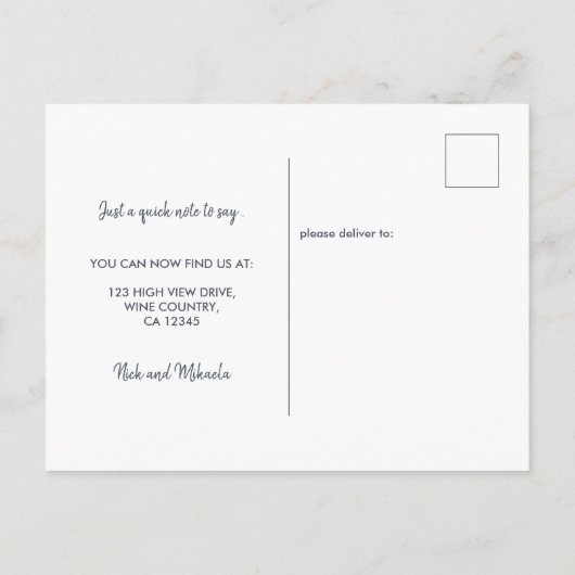 新しいアドレススクリプトエレガントの写真の移動 案内ポストカード (裏面)