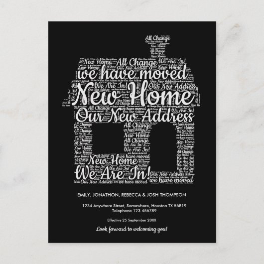 新しいアドレスハウス図形ワードアートの移動フレーズ 案内ポストカード (正面)