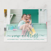 新しいアドレスフォトティール（緑がかった色）スクリプト ポストカード (正面)