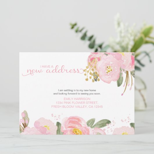 新しいアドレスフローラピンク金ゴールドの移動 案内状 (スタンド正面)