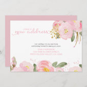 新しいアドレスフローラピンク金ゴールドの移動 案内状 (正面/裏面)