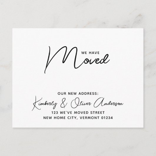 新しいアドレスモダンの移動タイポグラフィを移動 案内ポストカード (正面)
