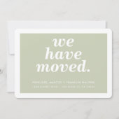 新しいアドレスモダンセージミニマルを移動した 案内状 (正面)