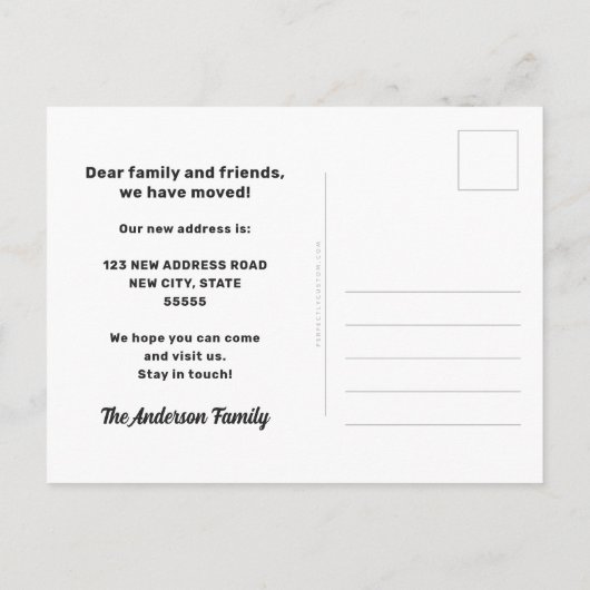 新しいアドレスモダンバラで写真を移動 ポストカード (裏面)