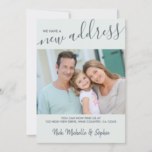 新しいアドレス写真とスクリプエレガントトのミント移動 案内状 (正面)