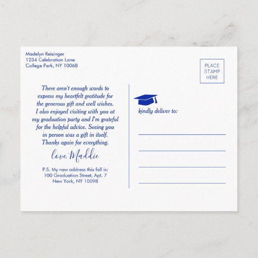 新しいアドレス卒業ありがとうオレンジと青 ポストカード (裏面)