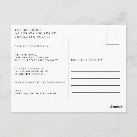 新しいアドレス家族の写真の移動のお知らせ ポストカード (裏面)