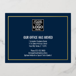 新しいアドレス情報 – ネイビー – ビジネスロゴ 箔招待状ポストカード