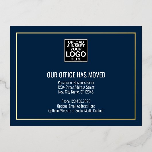 新しいアドレス情報 – ネイビー – ビジネスロゴ 箔招待状ポストカード (正面)