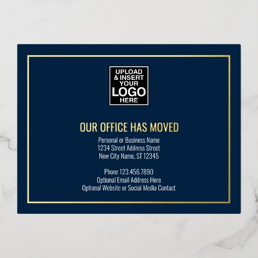 新しいアドレス情報 – ネイビー – ビジネスロゴ 箔招待状ポストカード (正面)