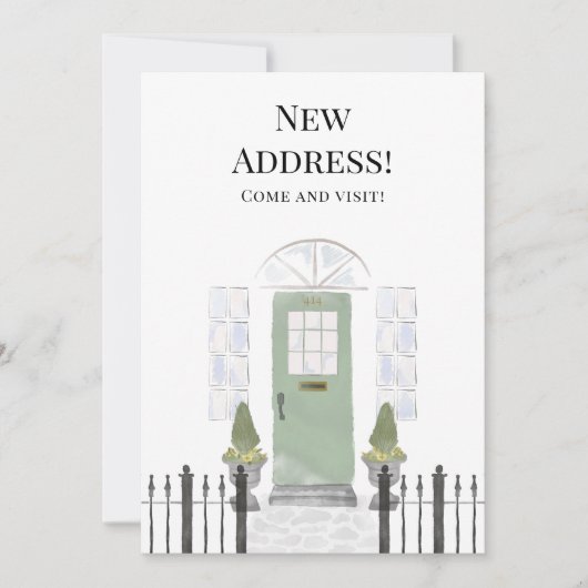 新しいアドレス新しいホームウォーターカラーグリーンドア 案内状 (正面)