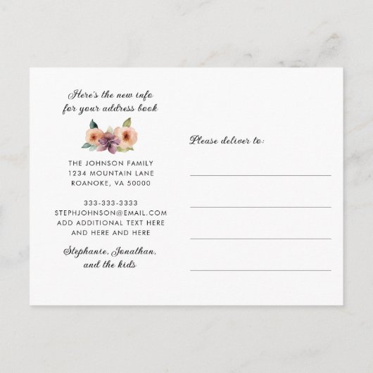 新しいアドレス水の色の山々移動 案内ポストカード (裏面)