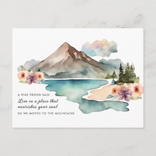 新しいアドレス水の色の山々移動 案内ポストカード (正面)