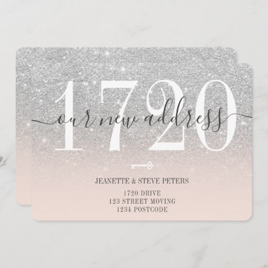 新しいアドレス番号シルバーグリッタースクリプトの移動 案内状 (正面/裏面)