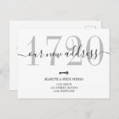 新しいアドレス番号白黒シックなスクリプトの移動 案内ポストカード (正面/裏面)