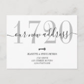 新しいアドレス番号白黒シックなスクリプトの移動 案内ポストカード (正面)