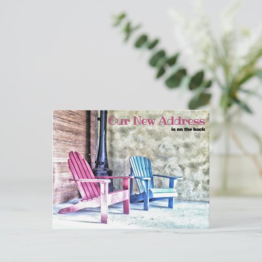 新しいアドレス発表Adirondackチェアポーチ ポストカード (スタンド正面)
