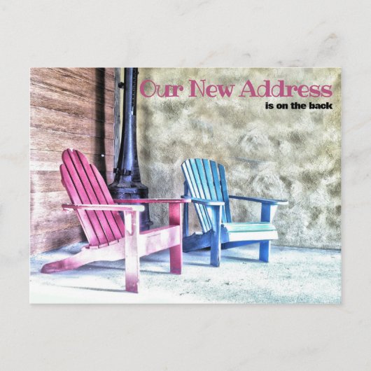 新しいアドレス発表Adirondackチェアポーチ ポストカード (正面)