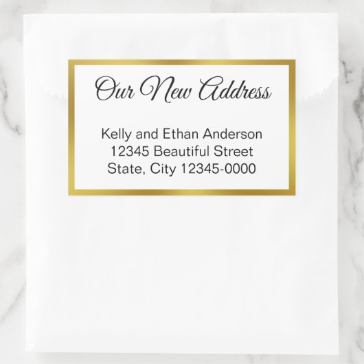 新しいアドレス白と金ゴールドの移行の発表 長方形シール (バッグ)