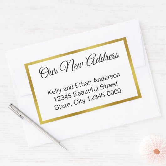 新しいアドレス白と金ゴールドの移行の発表 長方形シール (封筒)