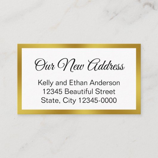 新しいアドレス白黒金ゴールドの移行アナウンス 名刺 (正面)