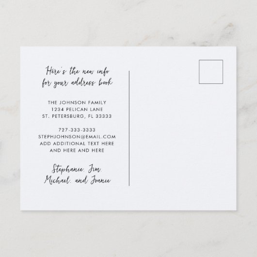 新しいアドレス素晴らしブルーヘロンウォーターフロント移動 案内ポストカード (裏面)