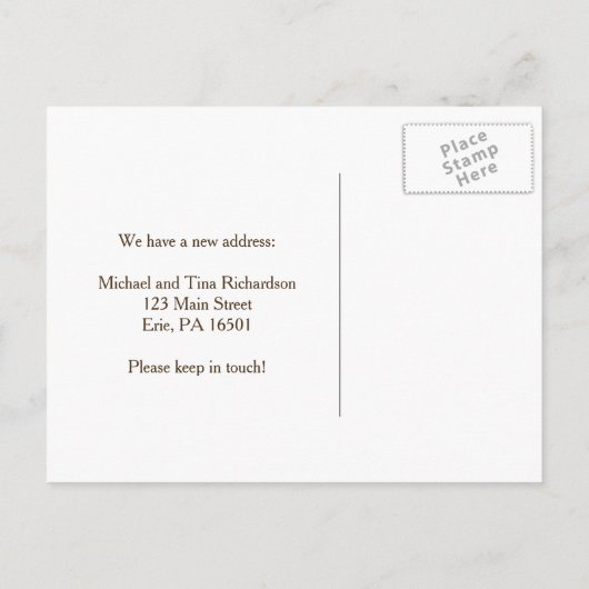 新しいアドレス素朴茶色の木と白いレース 案内ポストカード (裏面)