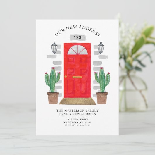 新しいアドレス赤いドアの水の色のサボテン 案内状 (スタンド正面)