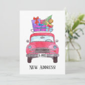 新しいアドレス赤い車クリスマスギフト水色 招待状 (スタンド正面)