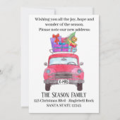 新しいアドレス赤い車クリスマスギフト水色 招待状 (裏面)