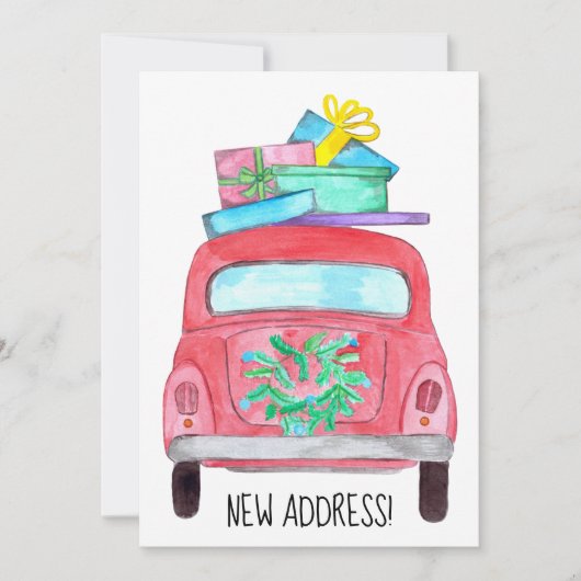 新しいアドレス赤い車クリスマスギフト水色 招待状 (正面)
