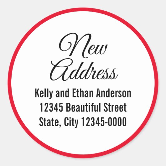 新しいアドレス赤白黒引越し案内 ラウンドシール (正面)