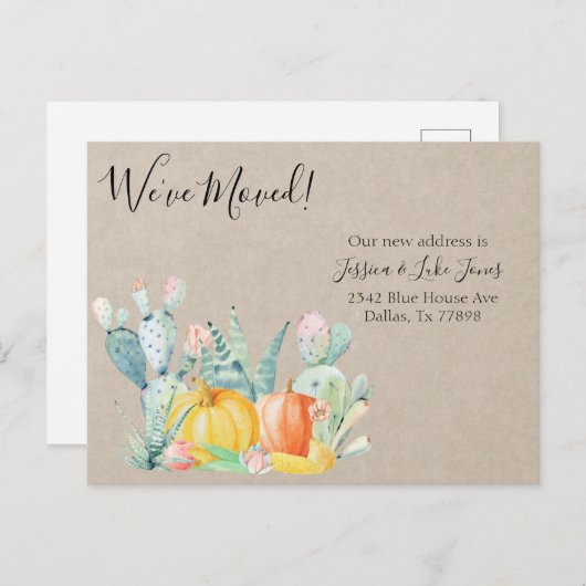 新しいアドレス通知の移動Autumnカボチャ 案内ポストカード (正面/裏面)