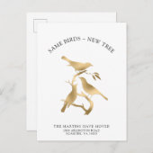 新しいアドレス金ゴールド金属製の鳥の移動 案内ポストカード (正面/裏面)