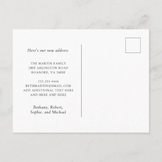 新しいアドレス金ゴールド金属製の鳥の移動 案内ポストカード (裏面)