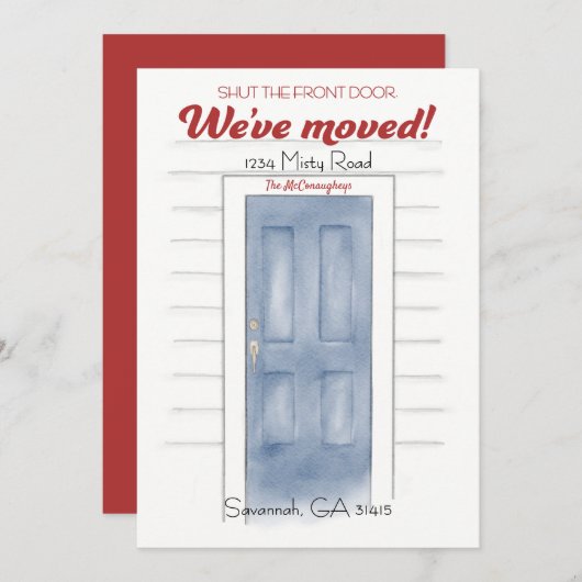 新しいアドレス青フロントドアカードを閉じる 招待状 (正面/裏面)