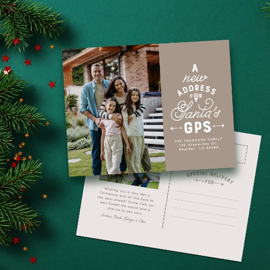 新しいアドレス2つの写真ネイビー中立クリスマス シーズンポストカード