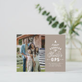 新しいアドレス2つの写真ネイビー中立クリスマス シーズンポストカード (スタンド正面)